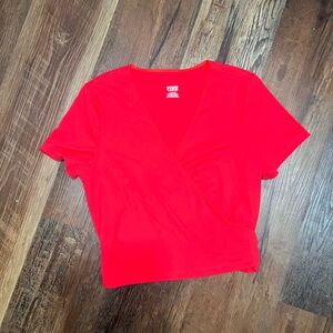 PINK Victoria's Secret Vivid Red Short Sleeve Wrap Top